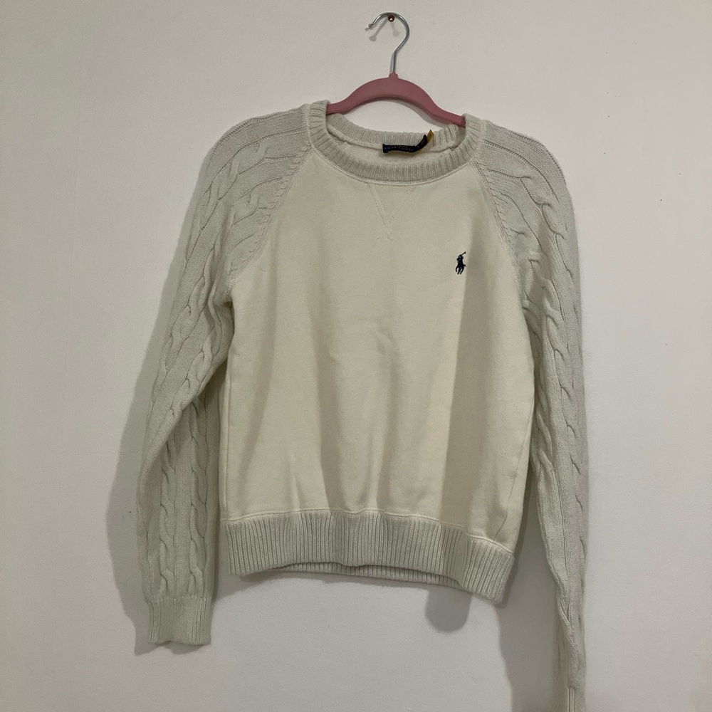 Polo Ralph Lauren cream/white cable knit sleeves crewneck sweater/sweatshirt